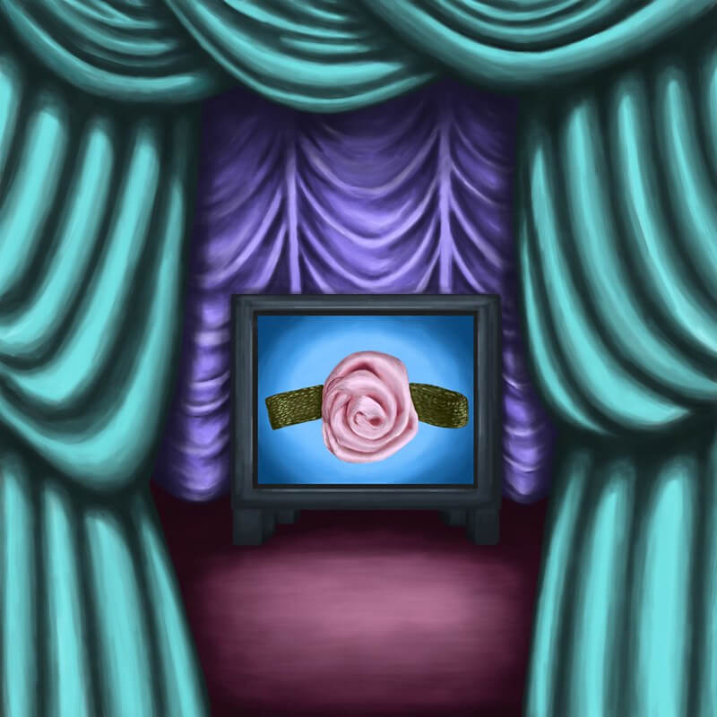 Hidden under ribbons and satin roses